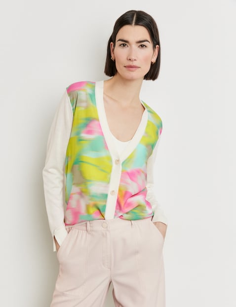 GERRY WEBER Damen Cardigan mit Material-Patch 64cm Langarm V-Ausschnitt Baumwolle Mehrfarbig gemustert von Gerry Weber