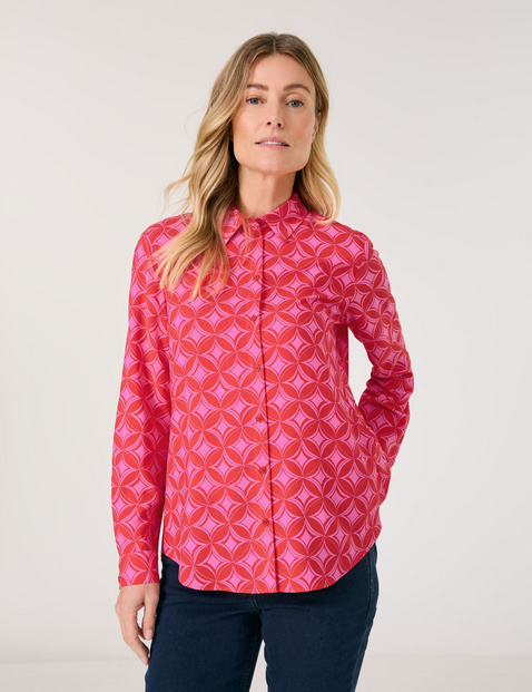 GERRY WEBER Damen Fließende Hemdbluse mit Allover-Dessin Viskose 68 cm Hemdkragen Langarm gemustert Pink von Gerry Weber