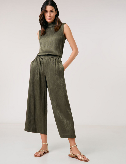 GERRY WEBER Damen Fließende Stoffhose mit Crinkle-Effekt Viskose Mittlere Leibhöhe Grün von Gerry Weber