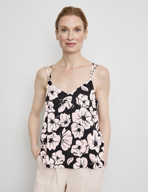 GERRY WEBER Damen Fließendes Top mit floralem Dessin 60cm Ärmellos V-Ausschnitt Schwarz gemustert von Gerry Weber