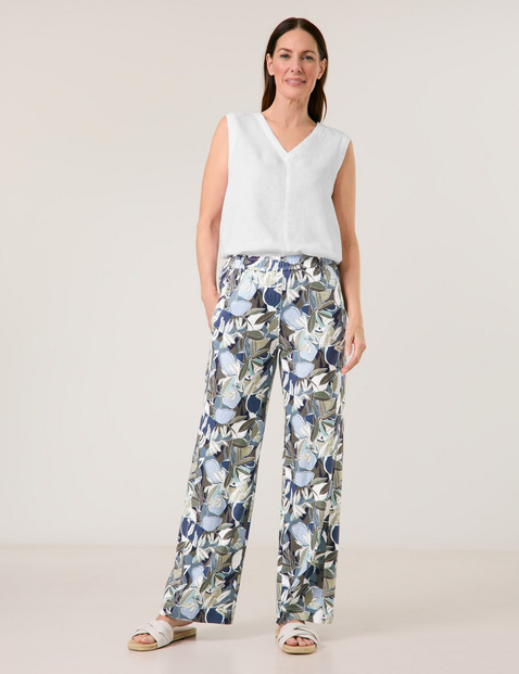 GERRY WEBER Damen Floral gemusterte Schlupfhose aus Leinen-Mix Mittlere Leibhöhe Mehrfarbig von Gerry Weber
