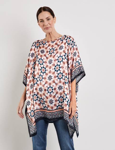 GERRY WEBER Damen Gemusterter Jerseyponcho 72cm Kurzarm Rundhals Baumwolle Mehrfarbig gepatched von Gerry Weber