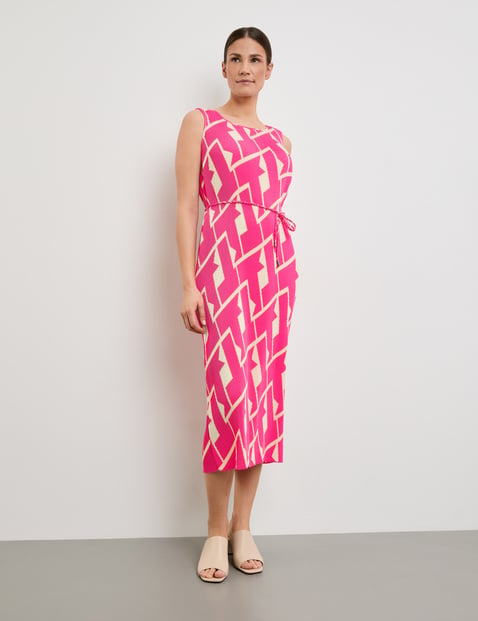GERRY WEBER Damen Gemustertes Plisseekleid mit Taillenband Ärmellos Rundhals Pink gemustert von Gerry Weber