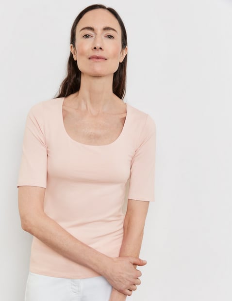 GERRY WEBER Damen Halbarmshirt mit weitem Ausschnitt 62cm Halber Arm Weiter Ausschnitt Baumwolle Pink von Gerry Weber