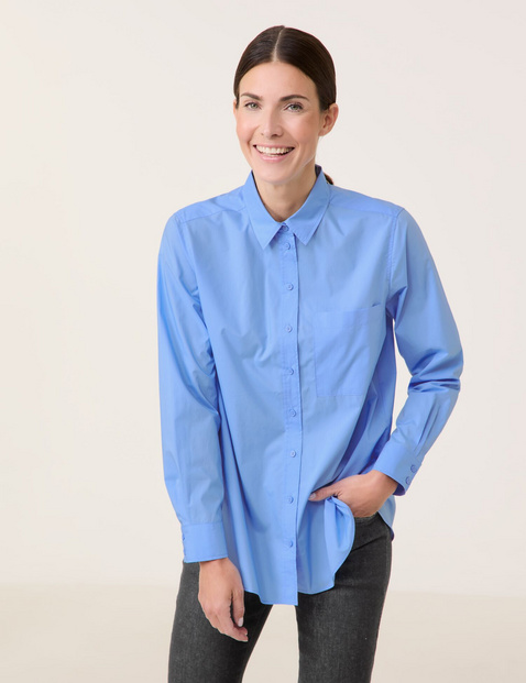 GERRY WEBER Damen Hemdbluse aus reiner Baumwolle 74 cm Hemdkragen Langarm unifarben Blau von Gerry Weber