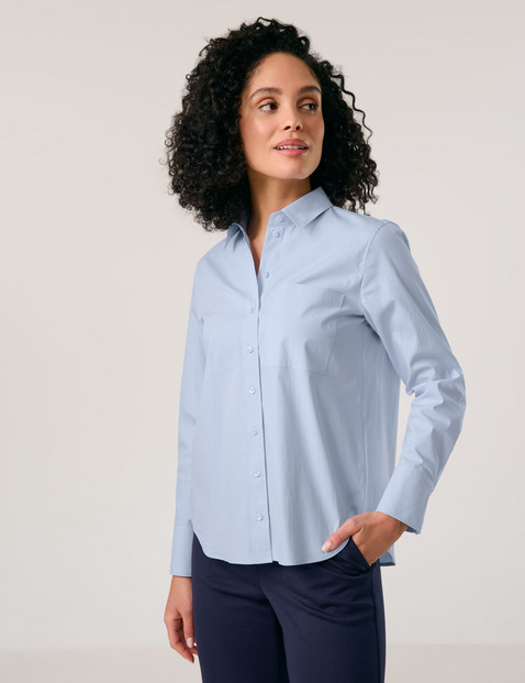 GERRY WEBER Damen Klassische Hemdbluse mit Stretchkomfort Baumwolle 70 cm Hemdkragen Langarm unifarben Blau von Gerry Weber