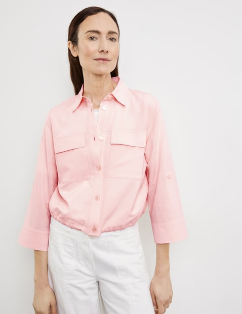GERRY WEBER Damen Kurze Bluse mit elastischem Tunnelband 50cm 3/4 Arm Hemdkragen Viskose Pink von Gerry Weber