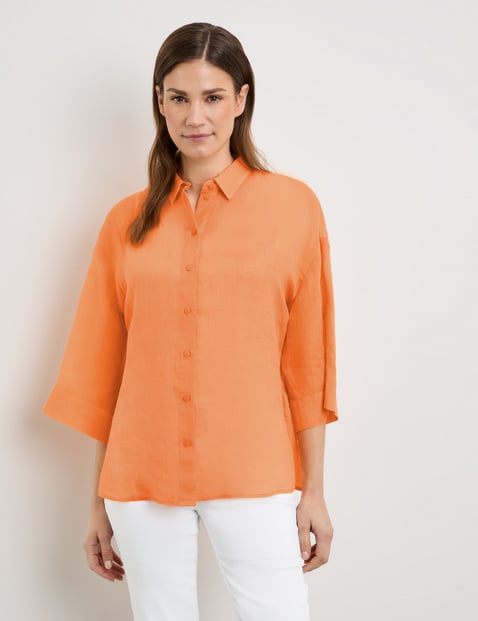 GERRY WEBER Damen Lässige Oversize-Bluse 68cm 3/4 Arm Hemdkragen Ramie Orange von Gerry Weber