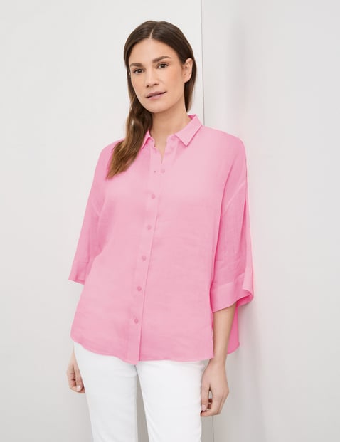 GERRY WEBER Damen Lässige Oversize-Bluse 68cm 3/4 Arm Hemdkragen Ramie Pink von Gerry Weber