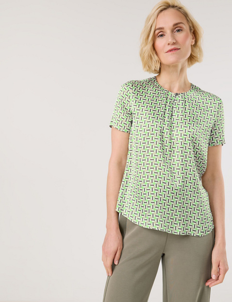 GERRY WEBER Damen Nachhaltiges Blusenshirt Viskose 66 cm Rundhals Kurzarm gemustert Grün von Gerry Weber