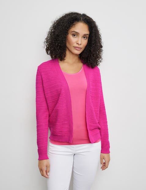 GERRY WEBER Damen Offene Strickjacke aus Baumwoll-Leinen 58cm Langarm Ohne Kragen Baumwolle Pink von Gerry Weber