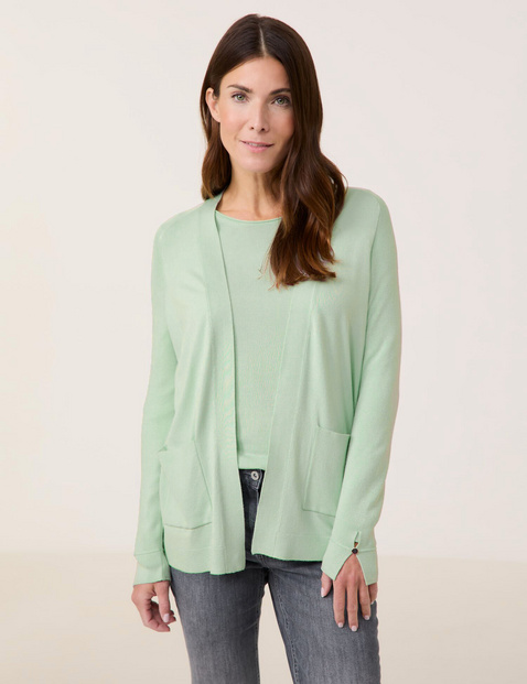 GERRY WEBER Damen Offener Cardigan aus Feinstrick Raglanarm|Langarm|Breite Rippenbündchen|Mit Schlitz Viskose, Grün von Gerry Weber