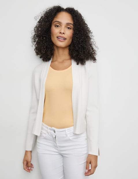 GERRY WEBER Damen Offener Cardigan aus feinem Rippstrick 50cm Langarm Ohne Kragen Viskose Weiss von Gerry Weber