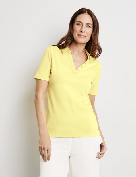 GERRY WEBER Damen Poloshirt aus Baumwolle 64cm Kurzarm Polokragen Gelb von Gerry Weber