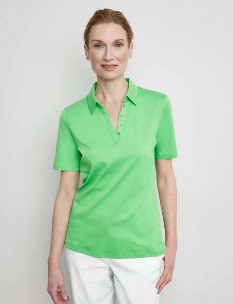 GERRY WEBER Damen Poloshirt aus Baumwolle 64cm Kurzarm Polokragen Grün von Gerry Weber