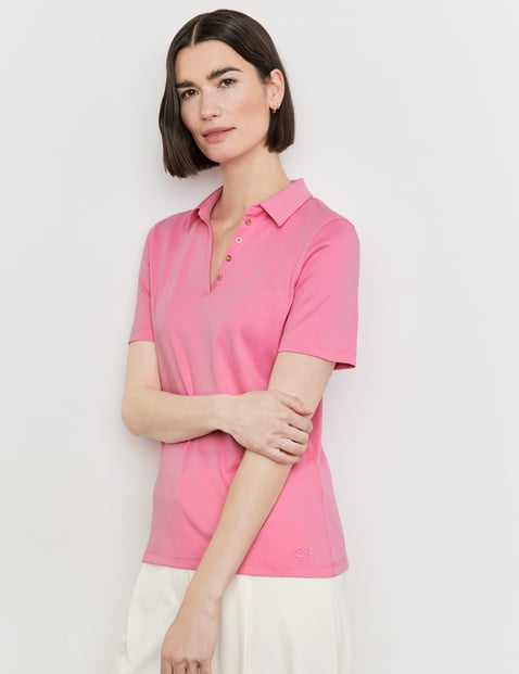 GERRY WEBER Damen Poloshirt aus Baumwolle 64cm Kurzarm Polokragen Pink von Gerry Weber