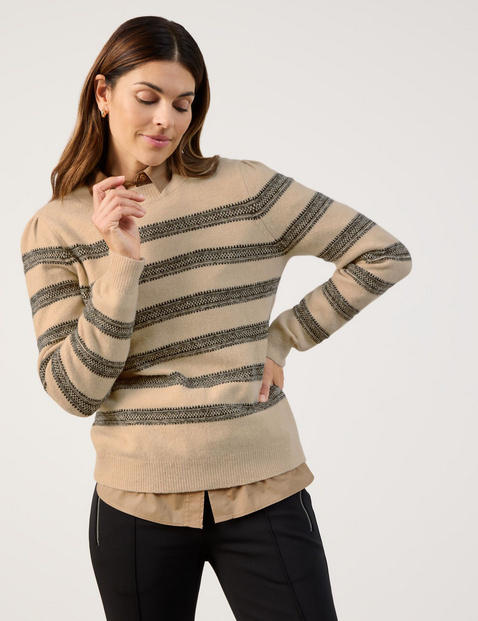 GERRY WEBER Damen Softer Strickpullover aus Woll-Mix Langarm|Breite Rippenbündchen Polyamid, Beige von Gerry Weber