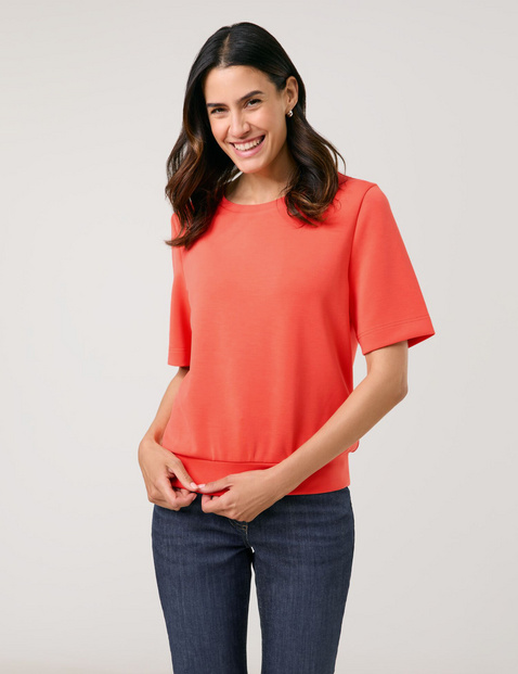 GERRY WEBER Damen Softes Sweatshirt Sandy Washed Modal 60 cm Shirt Rundhals Halber Arm unifarben Rot von Gerry Weber