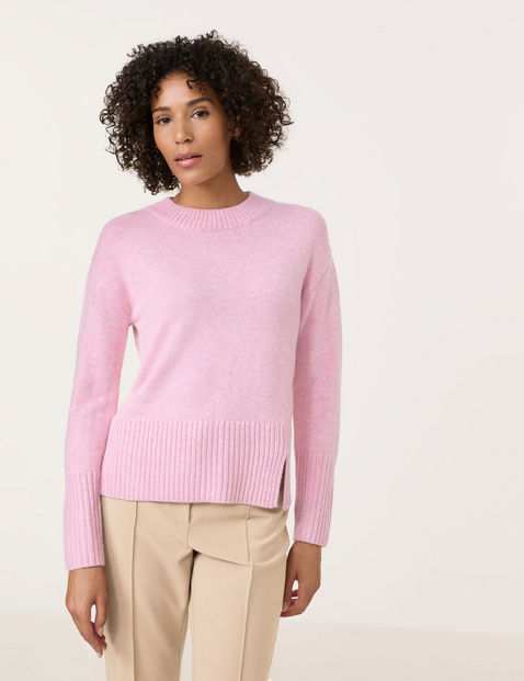 GERRY WEBER Damen Kuscheliger Strickpullover mit Saumschlitz Breite Rippenbündchen|Langarm Polyamid, Pink von Gerry Weber