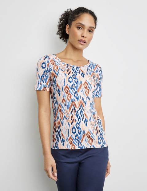 GERRY WEBER Damen T-Shirt mit Allover-Muster 64cm Kurzarm Rundhals Baumwolle Mehrfarbig gemustert von Gerry Weber