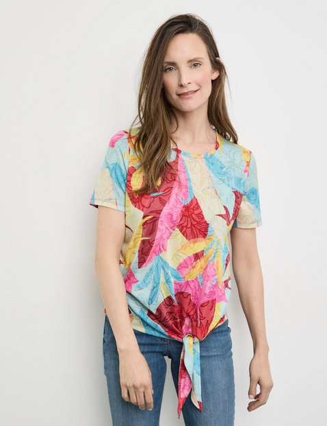 GERRY WEBER Damen T-Shirt mit Knotendetail 60cm Kurzarm Rundhals Mehrfarbig gemustert von Gerry Weber
