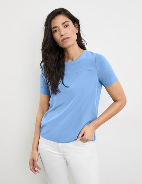 GERRY WEBER Damen T-Shirt mit Material-Patch 62cm Kurzarm Rundhals Blau von Gerry Weber