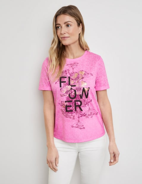 GERRY WEBER Damen T-Shirt mit Wording-Print 62cm Kurzarm Rundhals Pink gemustert von Gerry Weber