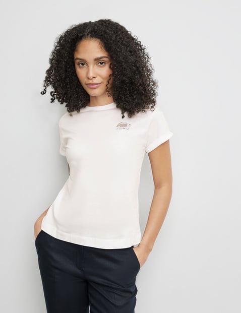 GERRY WEBER Damen T-Shirt mit kleiner Stickerei 64cm Kurzarm Rundhals Baumwolle Weiss von Gerry Weber