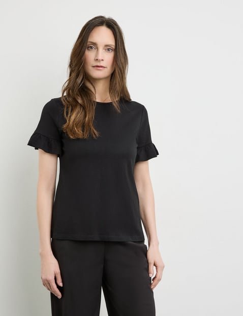 GERRY WEBER Damen T-Shirt mit leichten Trompetenärmeln 62cm Kurzarm Rundhals Baumwolle Schwarz von Gerry Weber