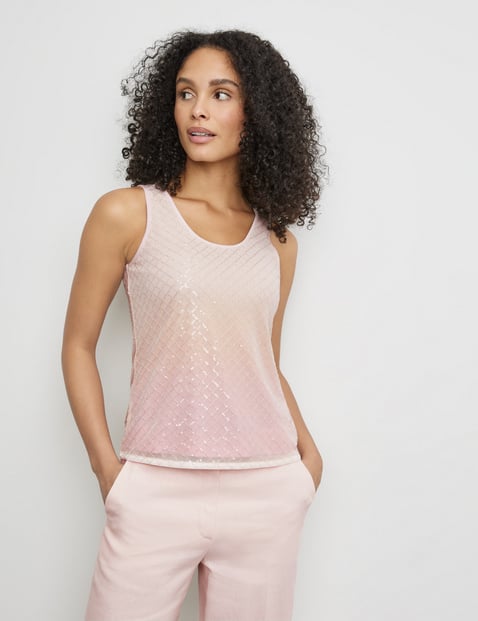 GERRY WEBER Damen Top mit Pailletten 60cm Ärmellos Rundhals Pink von Gerry Weber