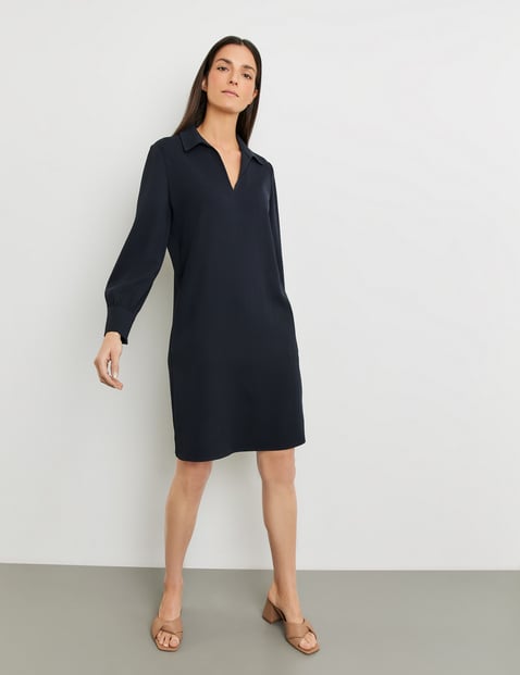 GERRY WEBER Damen Elegantes Kleid mit Kragen Langarm V-Ausschnitt Acetat Blau von Gerry Weber