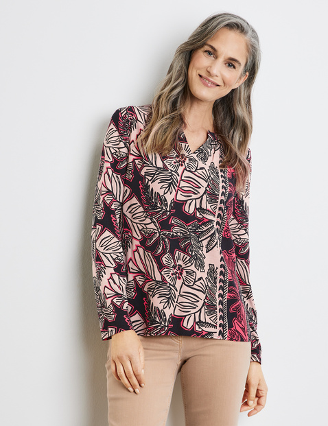 GERRY WEBER Damen Langarmshirt mit tropischem Print 62cm V-Ausschnitt Viskose Mehrfarbig gemustert von Gerry Weber