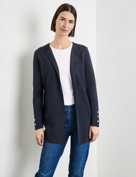 GERRY WEBER Damen Offener Cardigan mit dekorativen Knöpfen 78cm Langarm Rundhals Viskose Blau von Gerry Weber