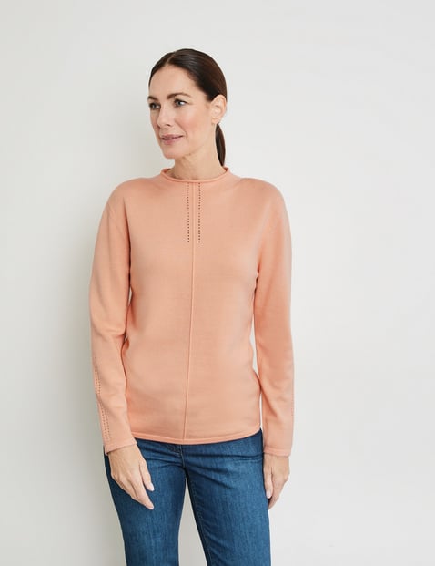 GERRY WEBER Damen Pullover mit feinem Lochmuster Langarm Turtleneck Viskose Orange von Gerry Weber