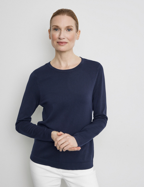 GERRY WEBER Damen Softer Pullover aus Feinstrick Langarm Rundhals Viskose Blau von Gerry Weber