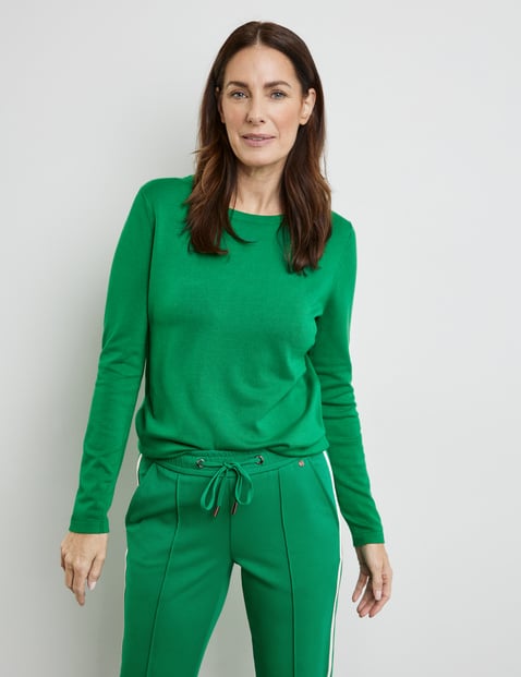 GERRY WEBER Damen Softer Pullover aus Feinstrick Langarm Rundhals Viskose Grün von Gerry Weber