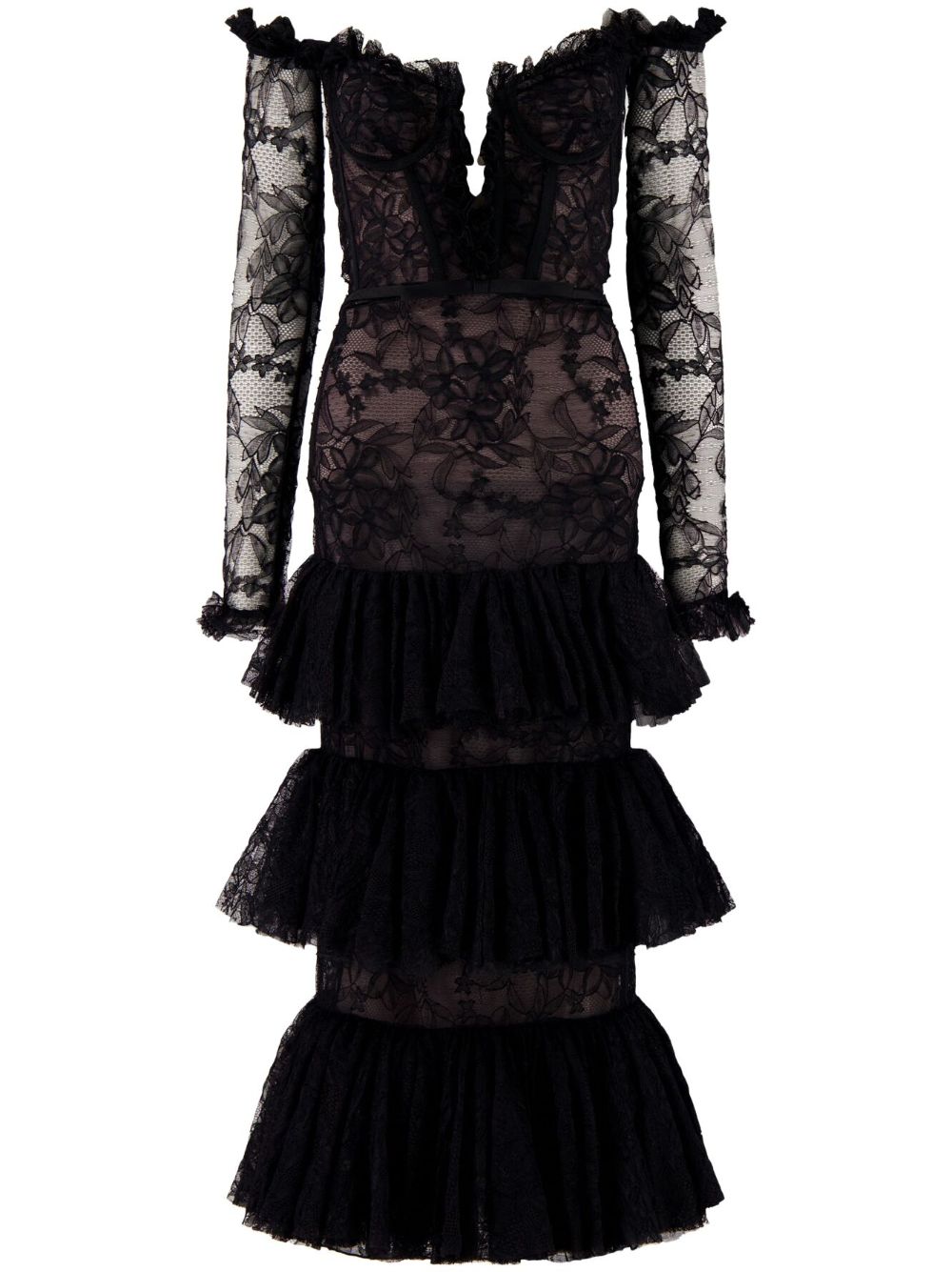 Giambattista Valli tiered off-the-shoulder lace dress - Black von Giambattista Valli