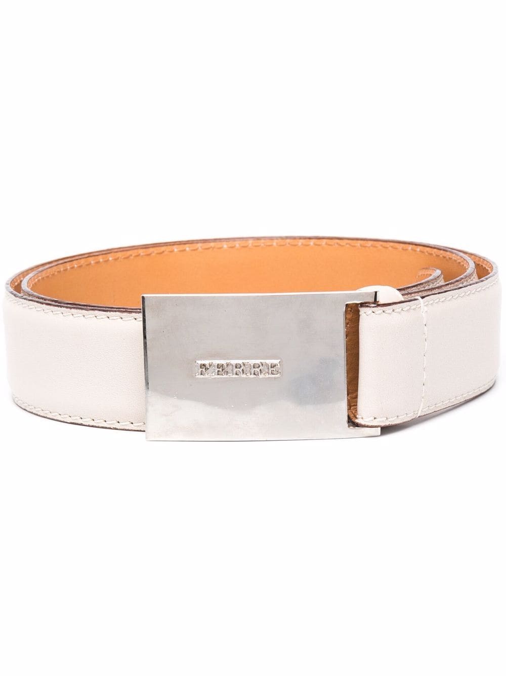 Gianfranco Ferré Pre-Owned 1900s engraved logo plaque leather belt - White von Gianfranco Ferré Pre-Owned