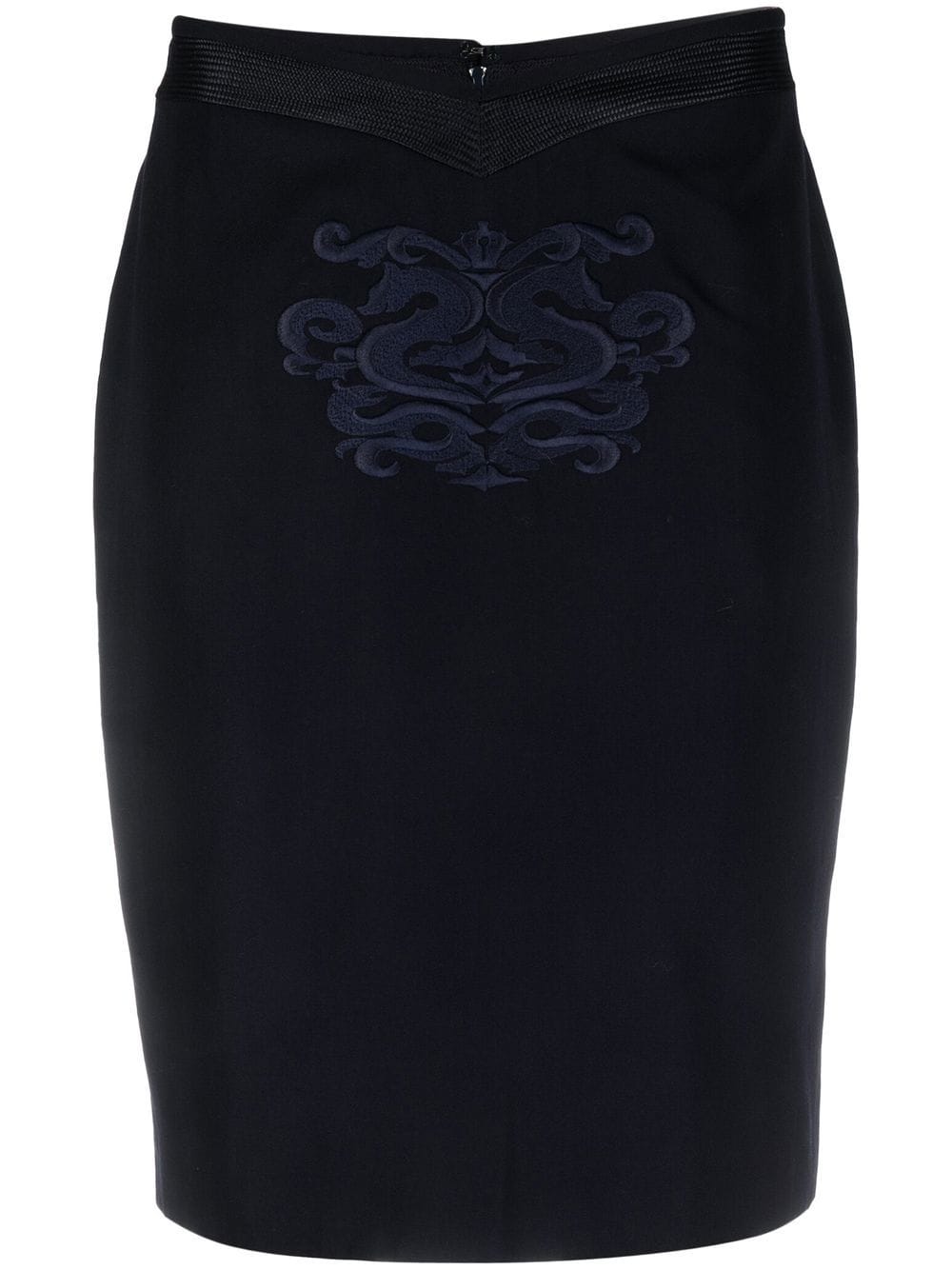 Gianfranco Ferré Pre-Owned 1990s embroidery-detailed pencil skirt - Blue von Gianfranco Ferré Pre-Owned