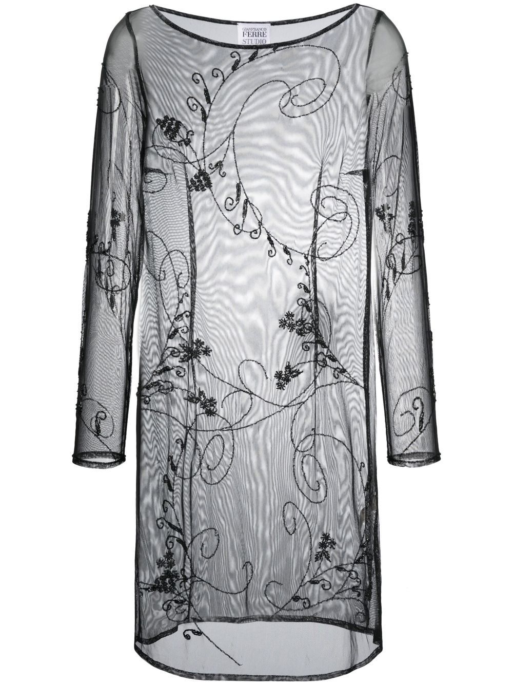 Gianfranco Ferré Pre-Owned 1990s floral-embroidered long-sleeved dress - Black von Gianfranco Ferré Pre-Owned