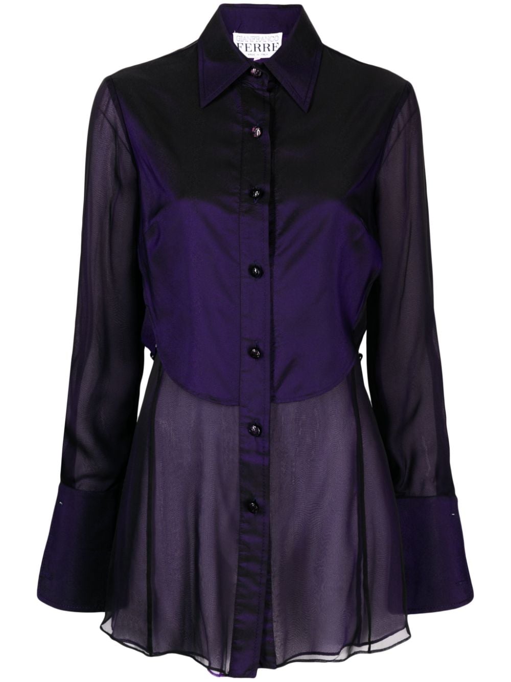 Gianfranco Ferré Pre-Owned 1990s sheer-panelled silk-blend shirt - Purple von Gianfranco Ferré Pre-Owned