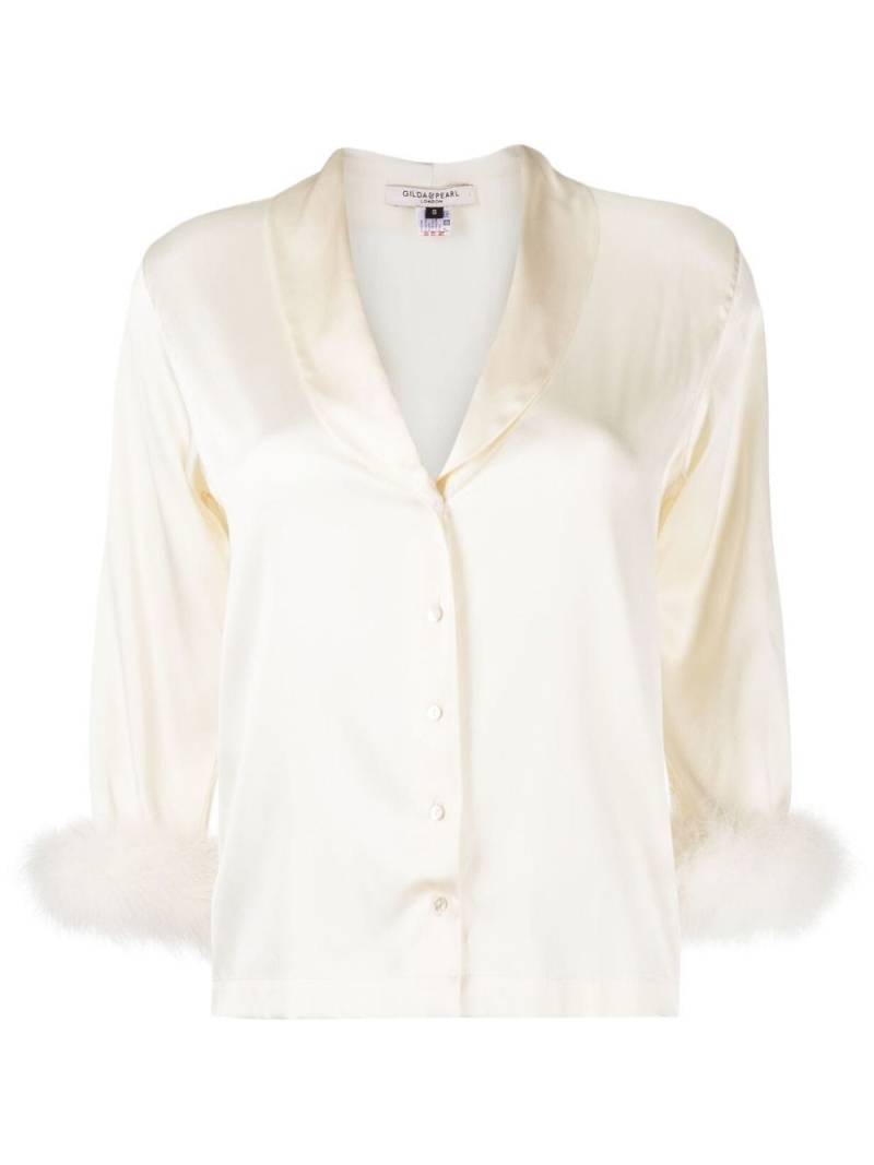 Gilda & Pearl feather-trim silk pyjama set - White von Gilda & Pearl