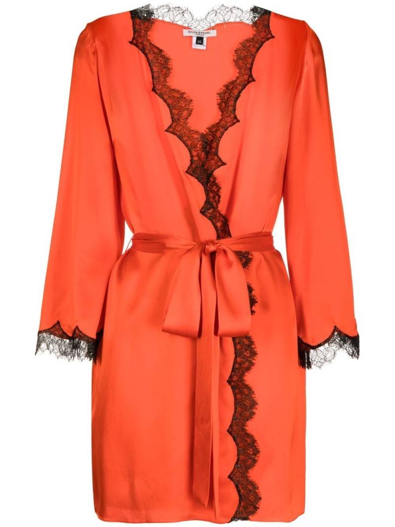 Gilda & Pearl lace-trim tie-fastening robe - Orange von Gilda & Pearl