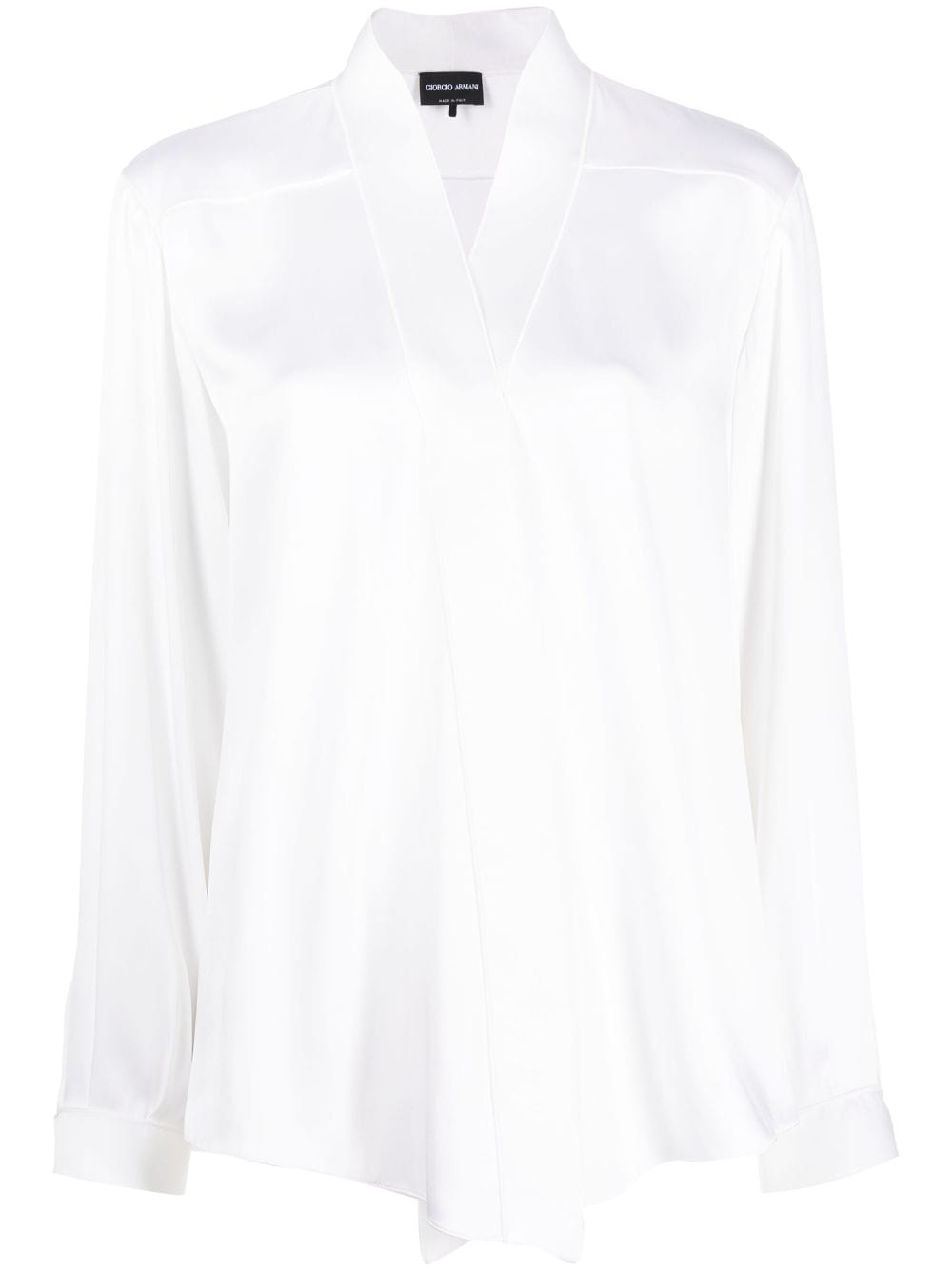 Giorgio Armani V-neck long-sleeves silk shirt - White von Giorgio Armani