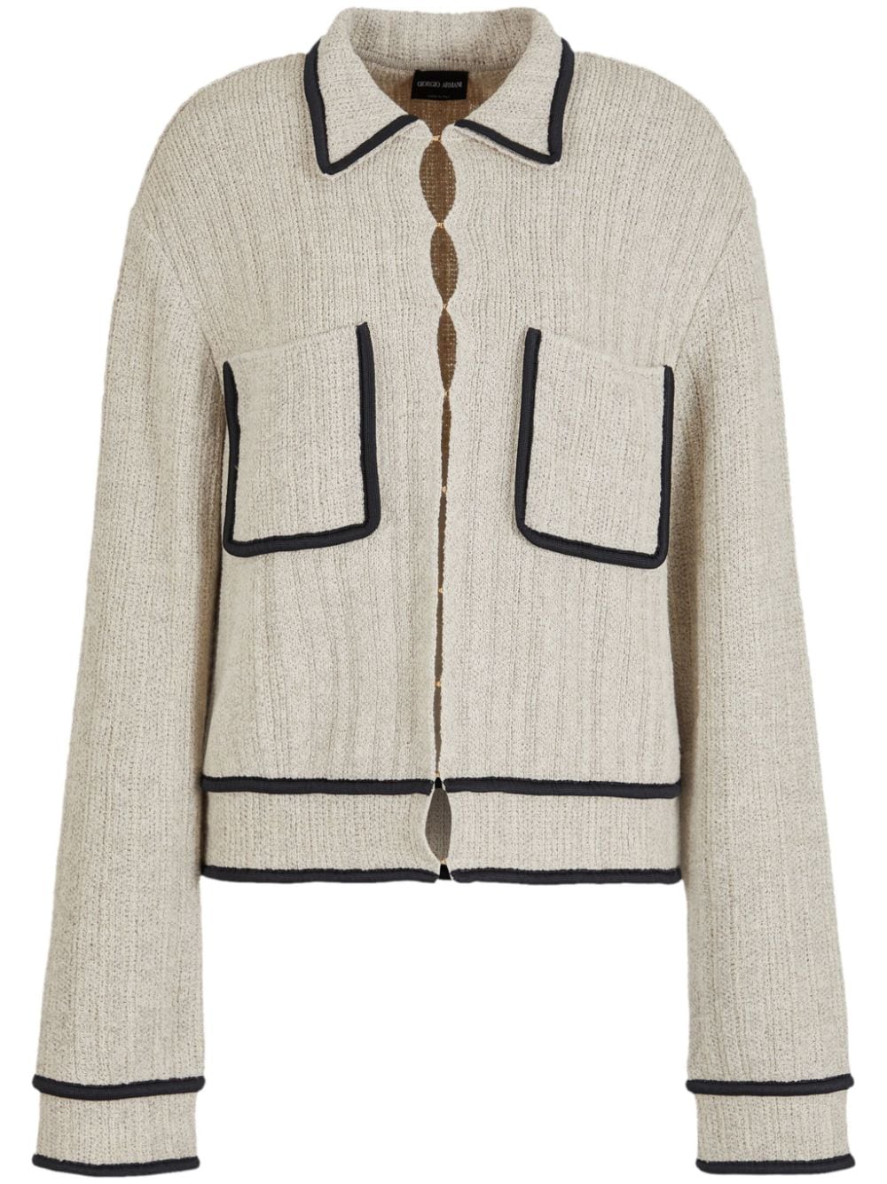 Giorgio Armani contrasting-trim drop-shoulder cardigan - Neutrals von Giorgio Armani