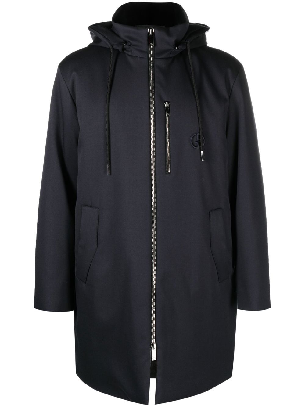 Giorgio Armani drawstring-hooded zipped coat - Blue von Giorgio Armani