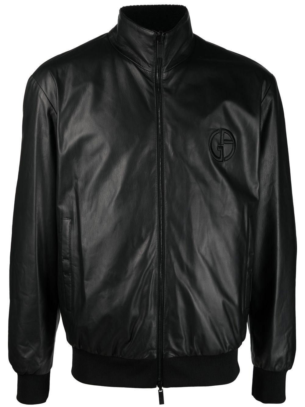 Giorgio Armani embossed-logo leather jacket - Black von Giorgio Armani