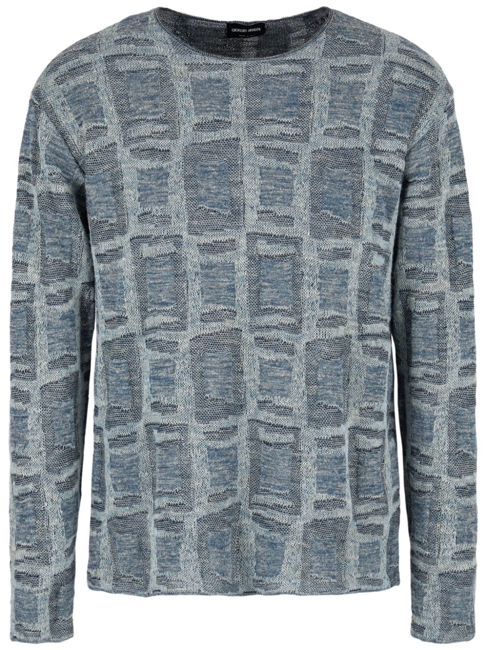 Giorgio Armani geometric-jacquard crew neck jumper - Blue von Giorgio Armani