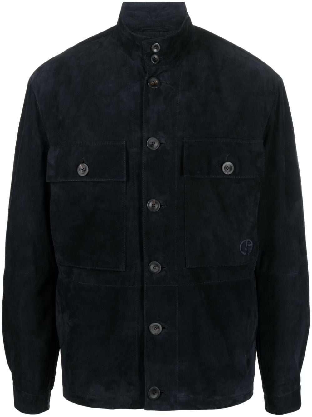 Giorgio Armani high-neck suede shirt jacket - Blue von Giorgio Armani