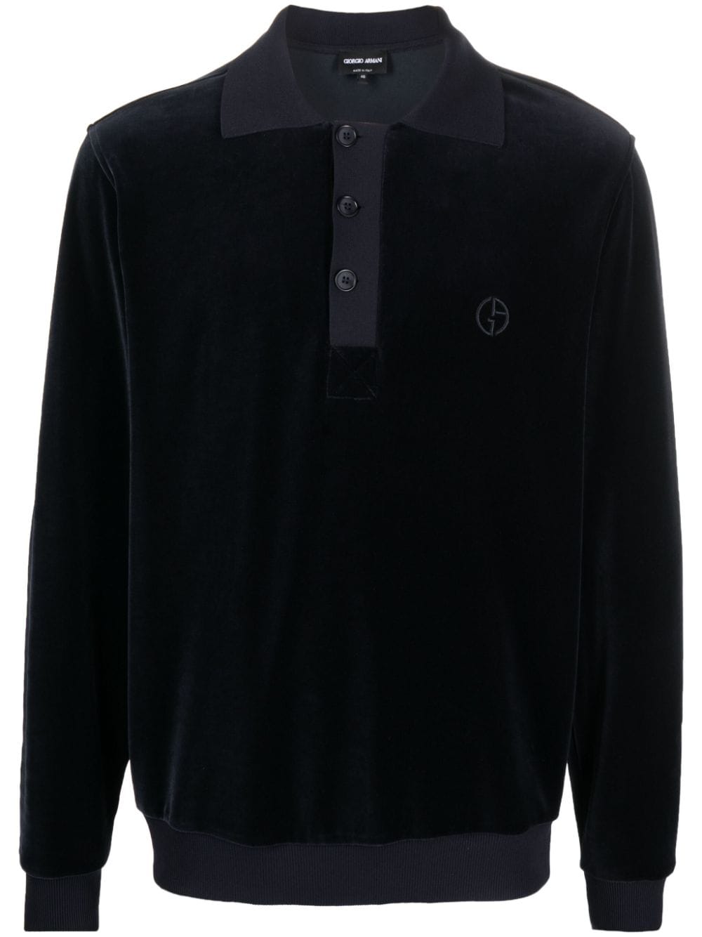 Giorgio Armani logo-embroidered velvet polo shirt - Blue von Giorgio Armani